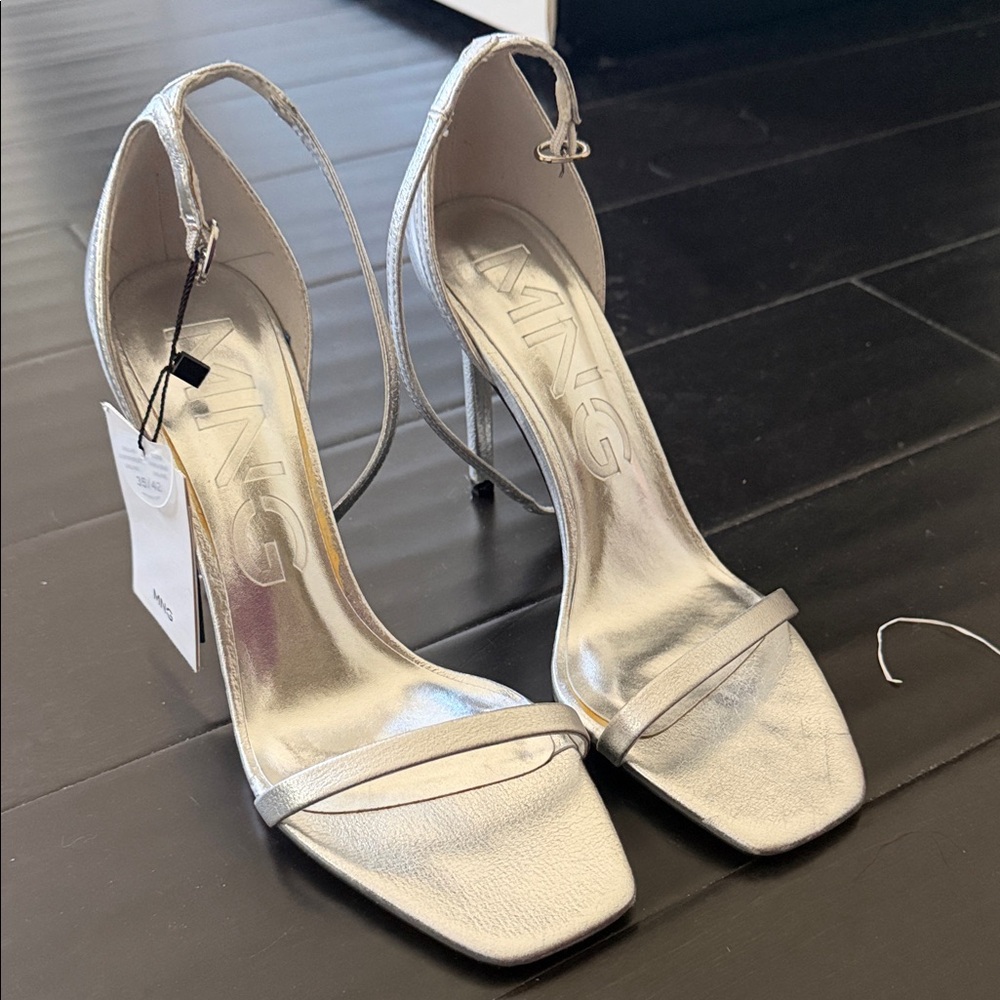 Mango Metallic Silver Heels